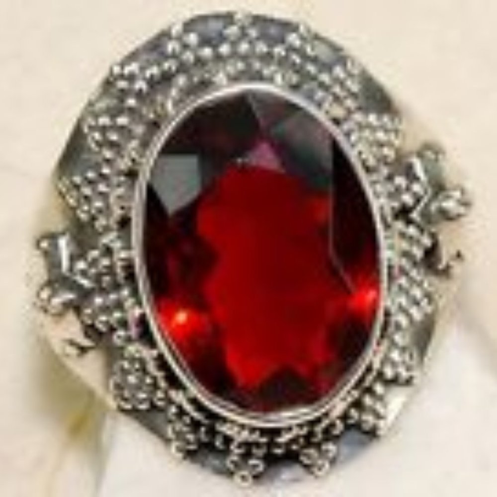 Red Garnet Silver Ring